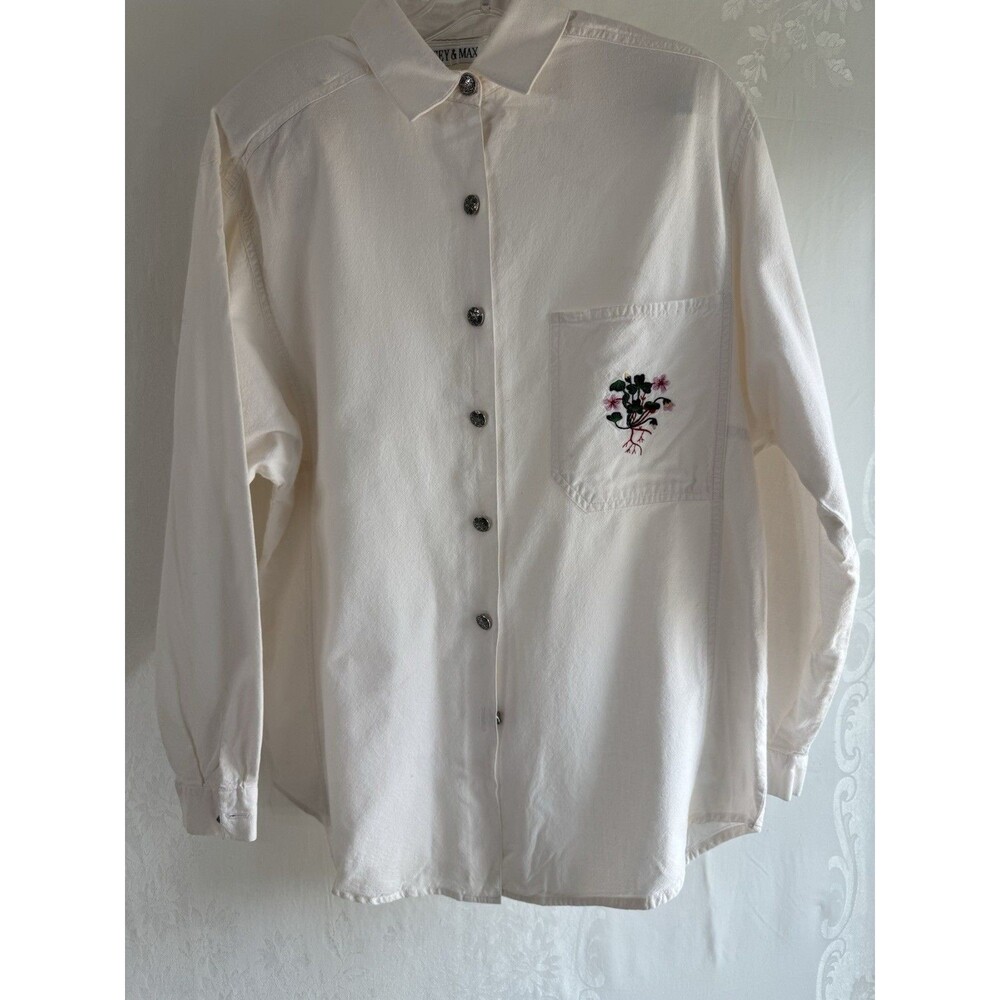 Casey & Max Cotton Button Up Embroidered Flowers Floral Small Vintage
